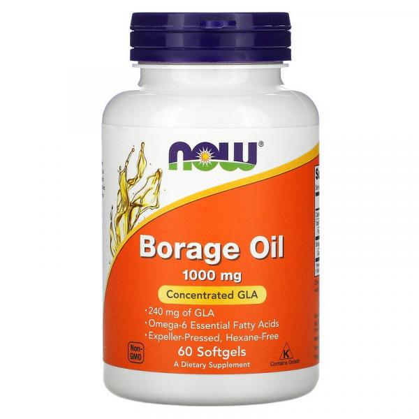 Масло огуречника, Borage Oil, Now Foods, 1000 мг, 60 мягких желатиновых капсул - Фото 1