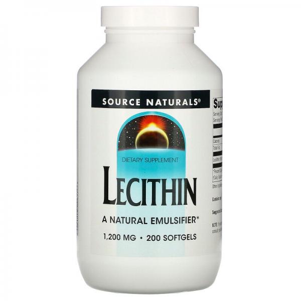 Лецитин, Lecithin, Source Naturals, 1200 мг, 200 капсул - Фото 1