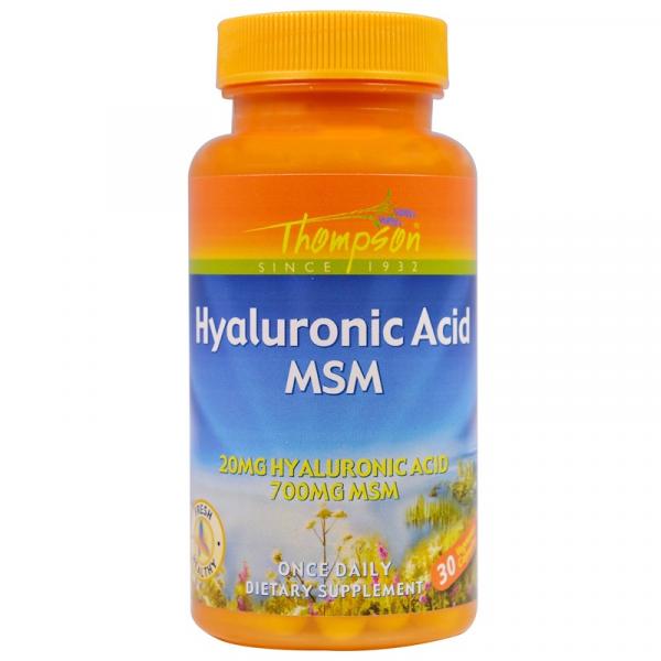 Гиалуроновая кислота и МСМ, Hyaluronic Acid MSM, Thompson, 30 капсул - Фото 1