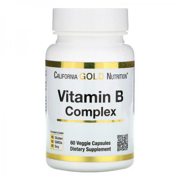 Комплекс витаминов B, B-Complex, California Gold Nutrition, 60 растительных капсул - Фото 1