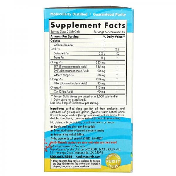 Рыбий жир для подростков, вкус лимона, Complete Omega Junior, Nordic Naturals, 283 мг, 90 капсул - Фото 3