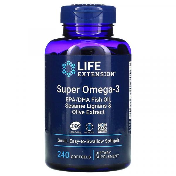 Супер омега-3, Super Omega-3, Life Extension,  240 мягких таблеток - Фото 1