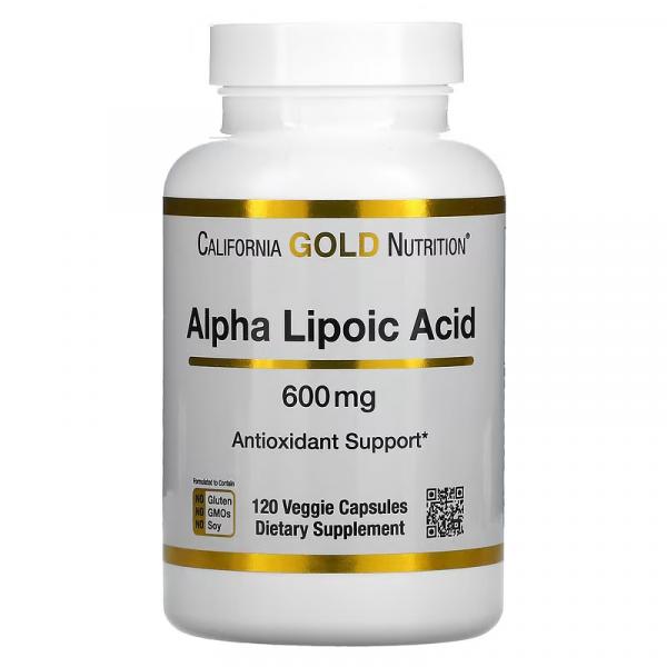 Альфа-липоевая кислота, Alpha Lipoic Acid, California Gold Nutrition, 600 мг, 120 растительных капсул - Фото 1