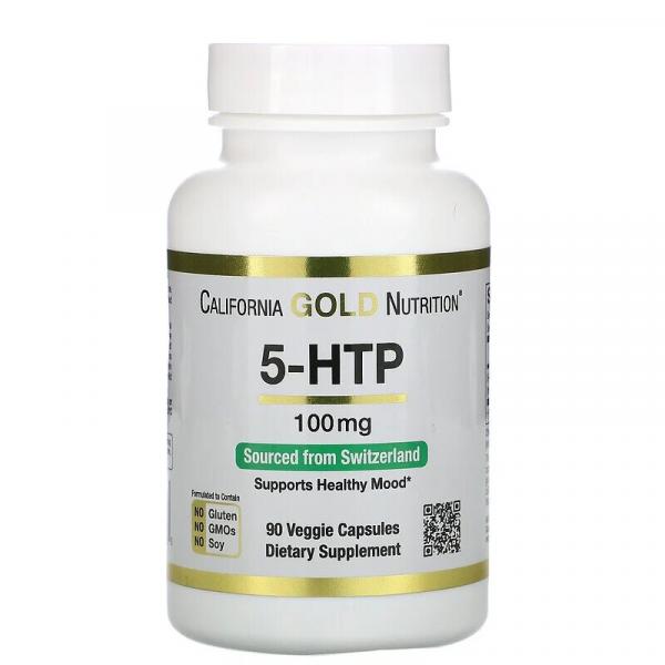 Поддержка хорошего самочувствия, 5-HTP, California Gold Nutrition, 100 мг, 90 вегетарианских капсул - Фото 1