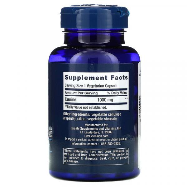 Таурин, Taurine, Life Extension, 1000 мг, 90 вегетарианских капсул - Фото 2