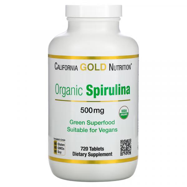 Органическая спирулина, Organic Spirulina, California Gold Nutrition, 500 мг, 720 таблеток - Фото 1
