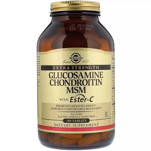 Глюкозамин, хондроитин, метилсульфонилметан с Эстер-C, Glucosamine Chondroitin MSM With Ester-C Solgar, 180 таблеток  - Фото 1