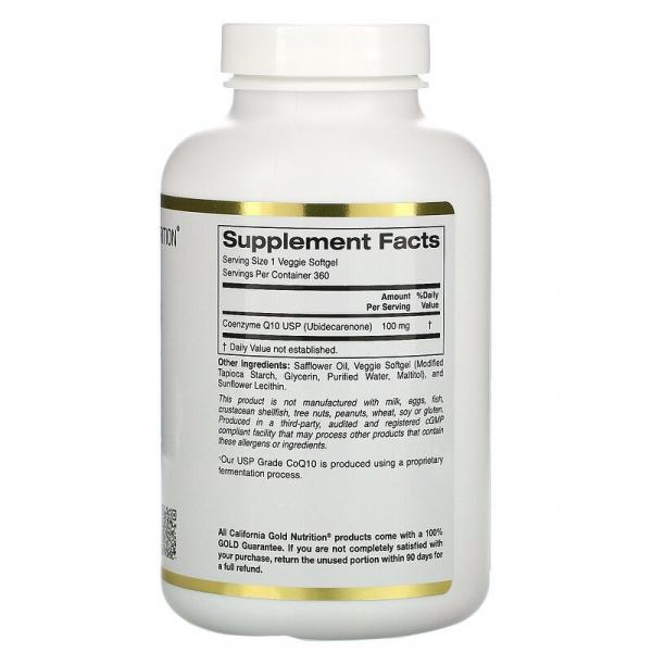 Коэнзим Q10, CoQ10, California Gold Nutrition, 100 мг, 360 вегетарианских капсул - Фото 2