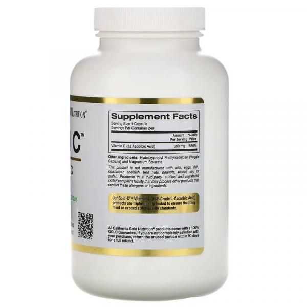 Витамин C, California Gold Nutrition, 500 мг, 240 растительных капсул  - Фото 2