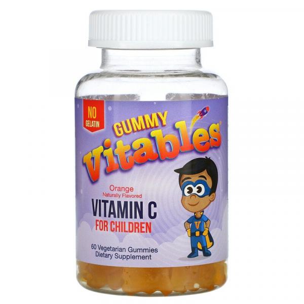 Жевательный витамин C для детей, с апельсиновым вкусом, Vitamin C for children, Vitables, 60 вегетарианских жевательных конфет - Фото 1