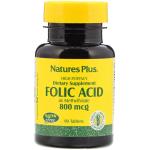 Фолиевая кислота, Folic Acid, Nature's Plus, 800 мкг, 90 таблеток - Фото миниатюра 1