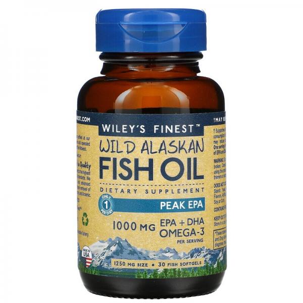 Жир диких аляскинских рыб, Peak ЭПК, Wiley's Finest, 1000 мг, 30 рыбных капсул - Фото 3