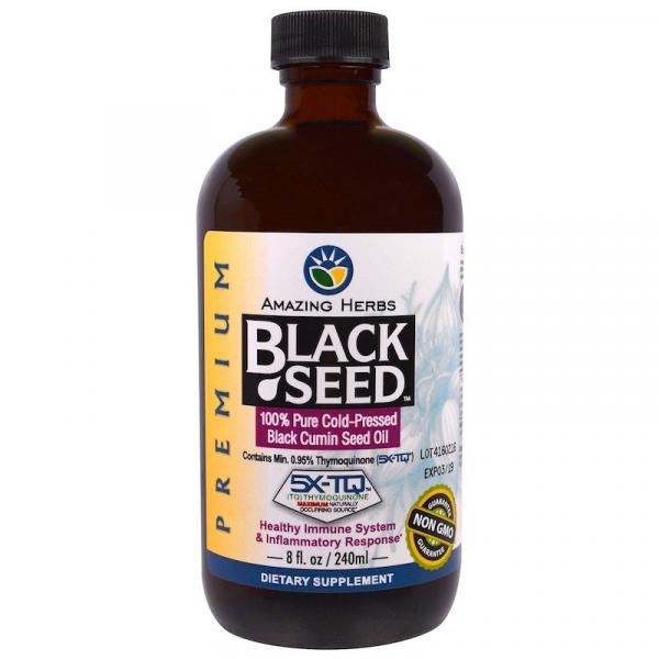 100% чистое масло семян черного тмина холодного отжима, Black Seed, Amazing Herbs, 240 мл - Фото 1