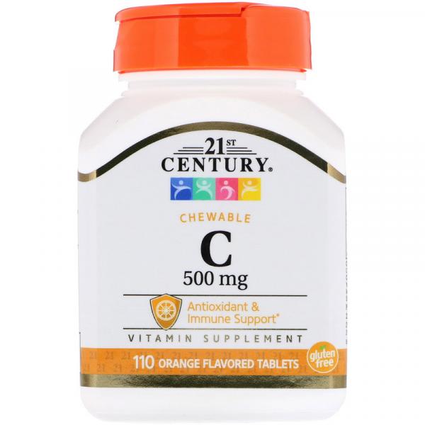 Вітамін С, Chewable C-500, 21st Century, 110 жувальних таблеток - Фото 1