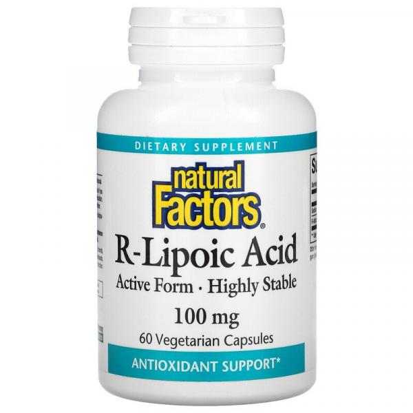 Альфа-липоевая кислота, R-Lipoic Acid, Natural Factors, 100 мг, 60 веганских капсул - Фото 1