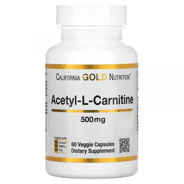Ацетил-L-Карнитин, Acetyl-l-Carnitine, California Gold Nutrition, 500 мг, 60 растительных капсул - Фото 1