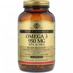 Рыбий жир, Омега - 3 (Omega-3, EPA DHA), Solgar, тройная сила, 950 мг, 100 капсул  - Фото миниатюра 1