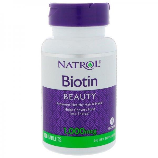 Биотин, Biotin, Natrol, быстрорастворимые, 1000 мкг, 100 таблеток  - Фото 1