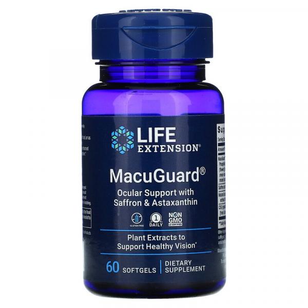 Поддержка зрения с шафраном и астаксантином, MacuGuard, Life Extension, 60 капсул - Фото 1