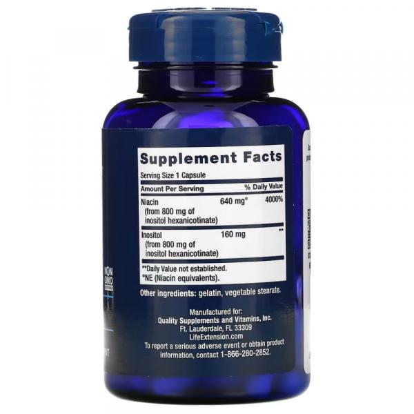 Ниацин, не вызывает приливов крови, Niacin no-flush, Life Extension, 640 мг, 100 капсул  - Фото 2