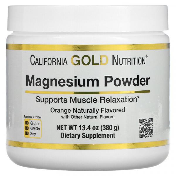 Магний в растворимом порошке, со вкусом апельсина, Magnesium Powder, California Gold Nutrition, 380 г - Фото 1