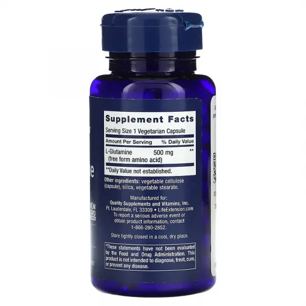 L-глютамин, L-Glutamine, Life Extension, 500 мг, 100 вегетарианских капсул - Фото 2