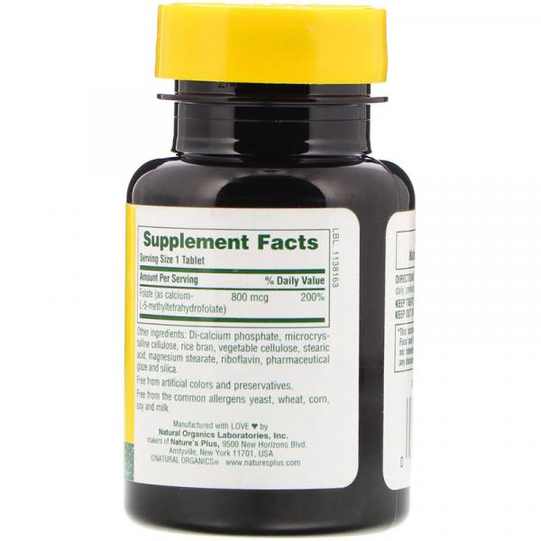 Фолиевая кислота, Folic Acid, Nature's Plus, 800 мкг, 90 таблеток - Фото 2