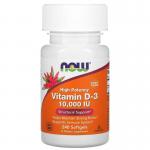 Витамин Д3, High Potency Vitamin D-3, Now Foods, 10000 МЕ, 240 желатиновых капсул - Фото миниатюра 1