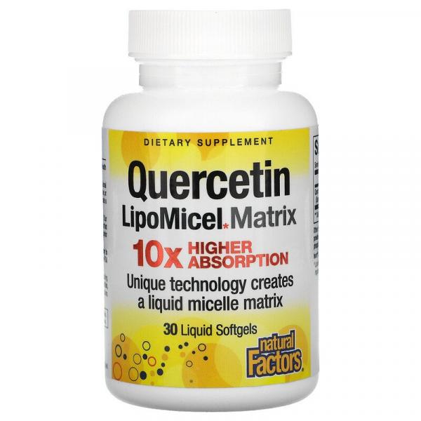 Кверцетин, жидкая мицеллярная форма, Quercetin LipoMicel Matrix, Natural Factors, 30 капсул с жидким содержимым - Фото 1
