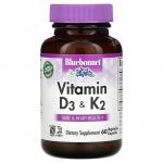 Витамины D3 и K2, Vitamin D3 & K2, Bluebonnet Nutrition, 60 капсул - Фото миниатюра 1