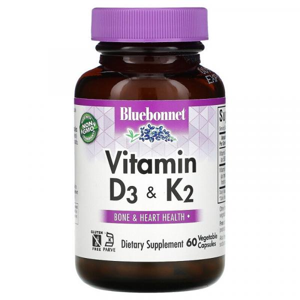 Витамины D3 и K2, Vitamin D3 & K2, Bluebonnet Nutrition, 60 капсул - Фото 1