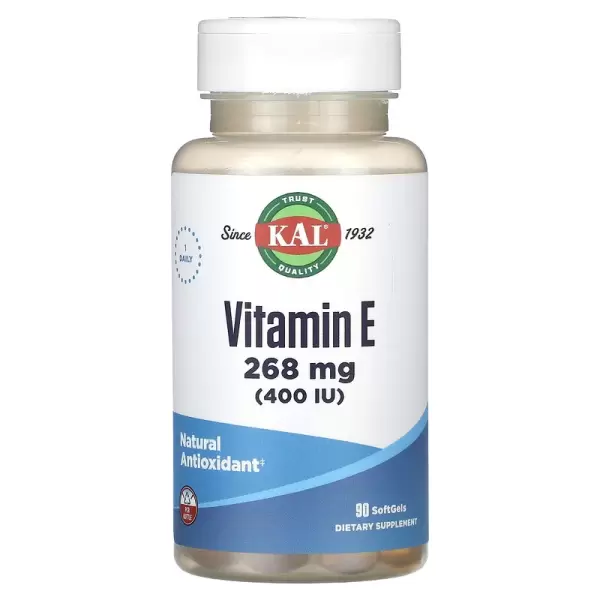 Витамин E, Vitamin E, KAL, 268 мг (400 МЕ), 90 мягких таблеток - Фото 1