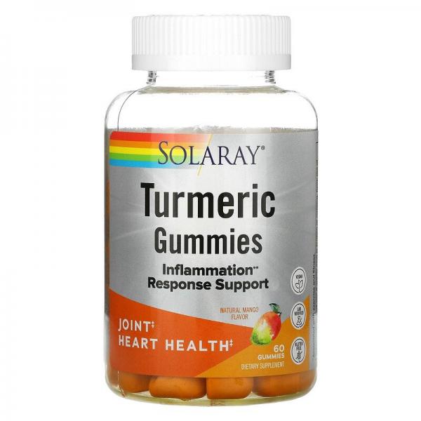 Жевательные конфеты с куркумой, натуральное манго, Turmeric Gummies, Solaray, 60 жевательных конфет - Фото 1