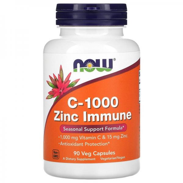 Витамин C и цинк, C-1000 Zinc Immune, Seasonal Support Formula, Now Foods, 90 вегетарианских капсул - Фото 1