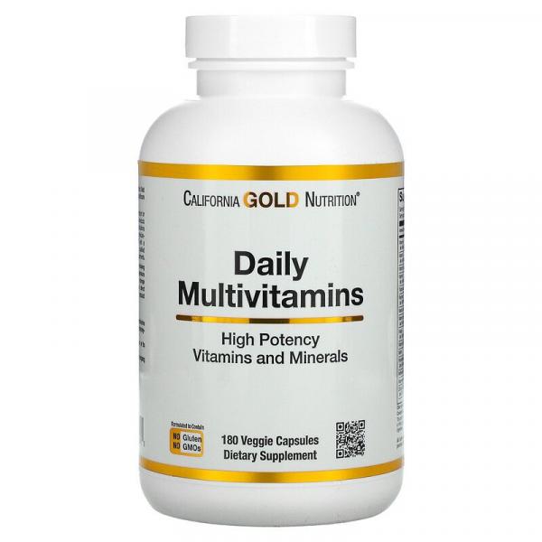 Мультивітаміни для щоденного прийому, Daily Multivitamins, California Gold Nutrition, 180 рослинних капсул - Фото 1