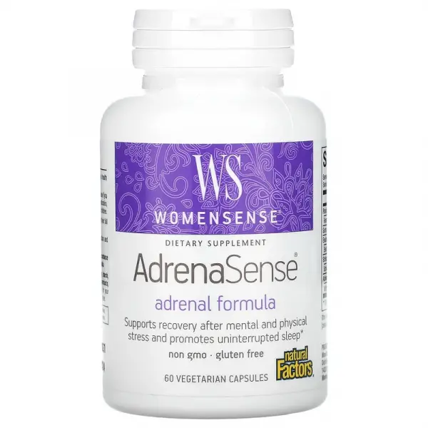 Формула для надпочечников, AdrenaSense Adrenal Formula, Natural Factors, WomenSense, 60 вегетарианских капсул - Фото 1