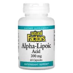 Альфа-липоевая кислота, Alpha Lipoic Acid, Natural Factors, 200 мг, 60 капсул - Фото миниатюра 1