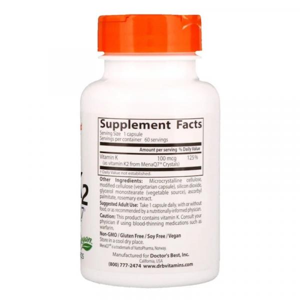 Витамин К2, МК-7 Vitamin K2, Doctor's Best, 100 мкг, 60 капсул  - Фото 2