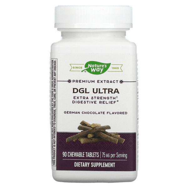 Корень соодки для облегчения пищеварения, немецкий шоколад, DGL Ultra, Extra Strength, Nature's Way, 75 мг, 90 жевательных таблеток - Фото 1