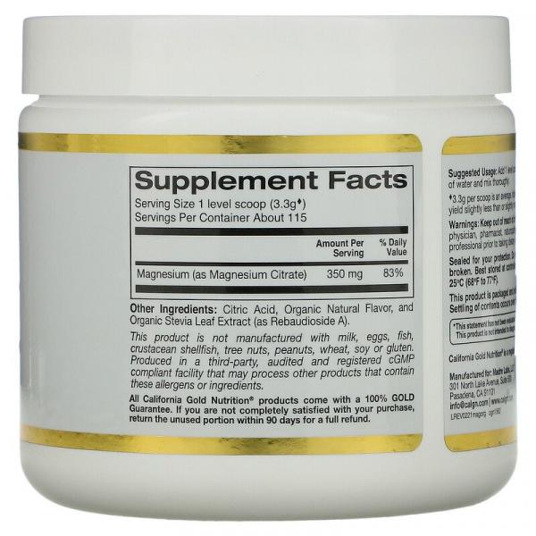 Магний в растворимом порошке, со вкусом апельсина, Magnesium Powder, California Gold Nutrition, 380 г - Фото 2