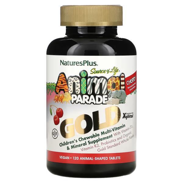Мультивитамины для детей, вкус вишни, Animal Parade Gold, Nature's Plus, 120 жевательных таблеток - Фото 1