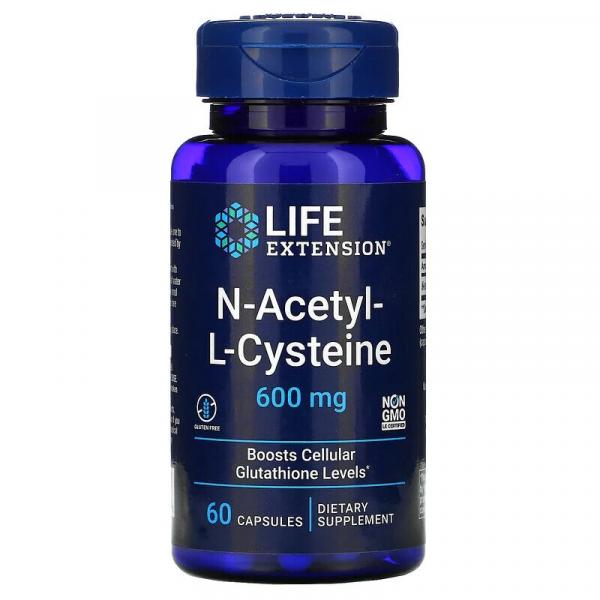 N-ацетил-L-цистеин, N-Acetyl-L-Cysteine, Life Extension, 600 мг, 60 капсул - Фото 1