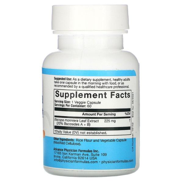 Екстракт бакопа, Bacopa Extract, Advance Physician Formulas, 225 мг, 60 капсул - Фото 2