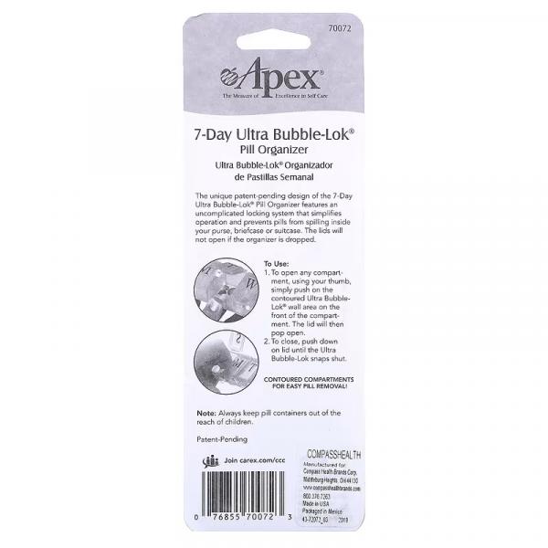 7-дневный органайзер для таблеток 7-Day Ultra Bubble-Lok, Apex, 1 таблетниця - Фото 2