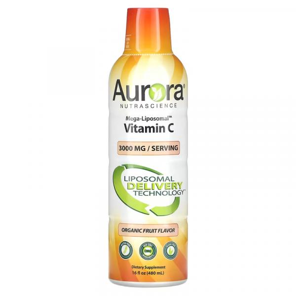 Витамин С, органический фруктовый вкус, Mega-Liposomal Vitamin C Щrganic Аruit, Aurora Nutrascience, 3000 мг, 480 мл - Фото 1