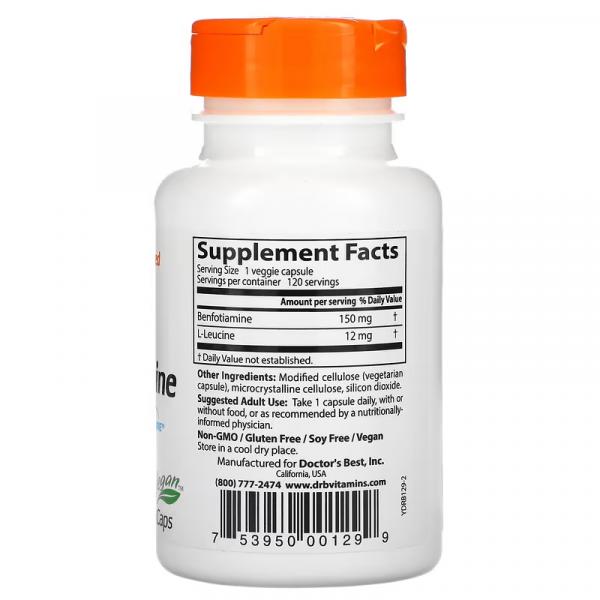 Бенфотиамин 150, с BenfoPure, Benfotiamine 150 with BenfoPure, Doctor's Best, 150 мг, 120 вегетарианских капсул - Фото 2