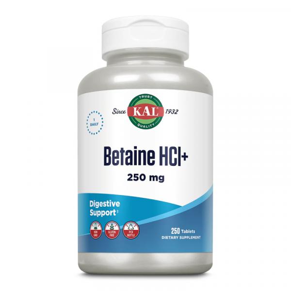 Бетаин HCl +, Betaine HCl+, KAL, 250 таблеток - Фото 1