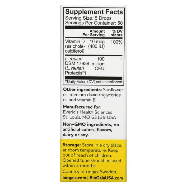 Детские капли, против колик и для комфортного пищеварения, с витамином D, Baby Drops for Colic Digestive Comfort with Vitamin D, BioGaia, ProTectis, 10 мл - Фото 2