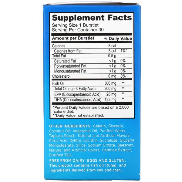 Рыбий жир с высоким содержанием омега-3 и ДГК, фруктовый вкус, Hi DHA Omega3 Fish Oil, Bioglan, Kids Smart, 30 жевательных капсул, лопающихся во рту - Фото 2