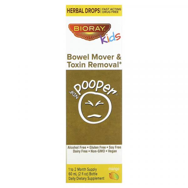 Средство для очищения кишечника и удаления токсинов, манго, NDF Pooper Bowel Mover & Toxin Removal Mango, Bioray Inc., Kids, 60 мл - Фото 2